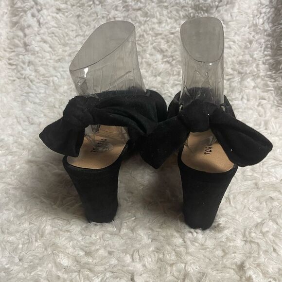 Torrid synthetic Black suede Peep-Toe sling back heels with bow accent SZ10W - Picture 4 of 11